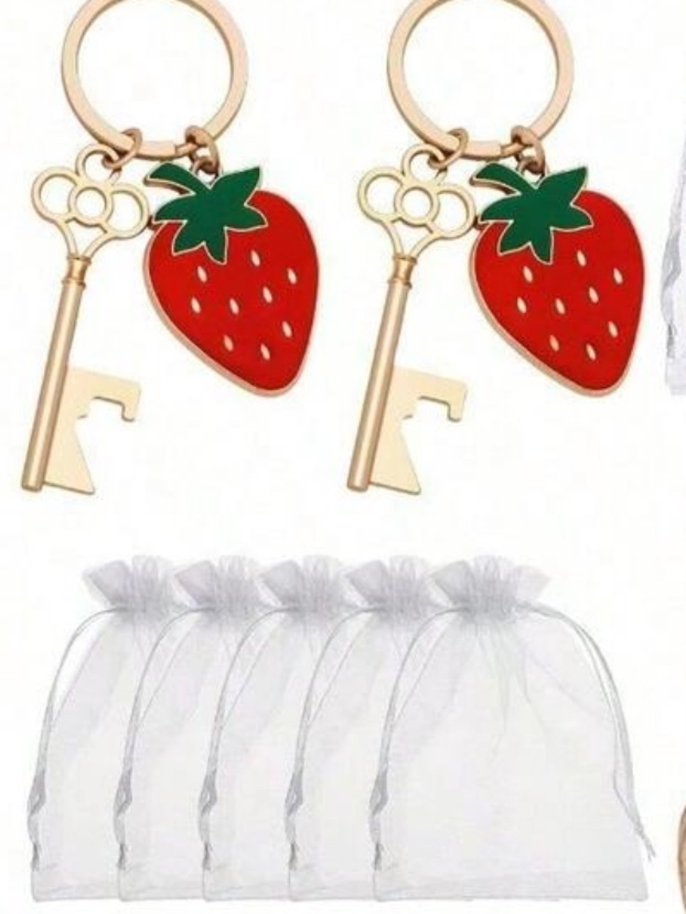 Thank u Gift- Strawberry Bottle Opener Keychain and Fruit Decals (Set of 10)